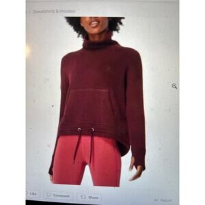 Sweaty Betty Restful Boucle Sweatshirt Funnel Neck Kangaroo Pouch Red Wine sz S